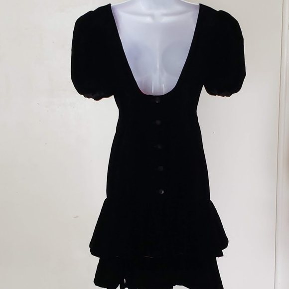 SOLD Vtg 80s Lillie Rubin Velvet Dress Black Ruffled 4 - Picture 9 of 16
